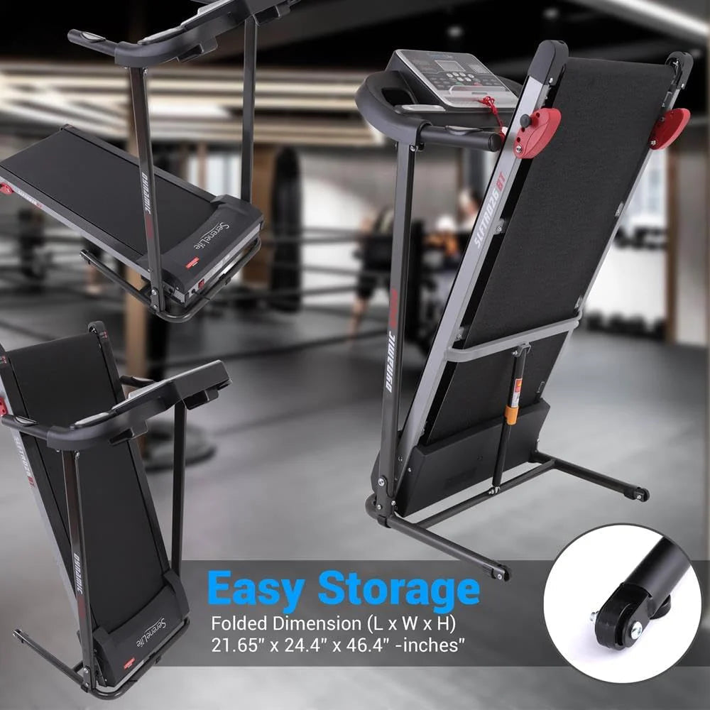 SereneLife Folding Treadmill - Foldable Home Fitness Equipment with LCD for Walking & Running - Cardio Exercise Machine - Preset and Adjustable Programs - Bluetooth Connectivity