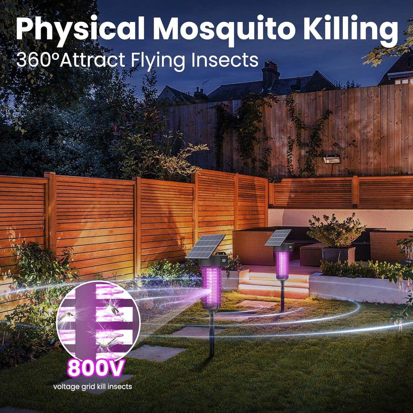 Solar Bug Zapper Outdoor Mosquito Trap Killer Mosquito Killer LampCordless & Rechargeable Fly Zapper Mosquito Catcher Lamp Decor Light for Patio Garden