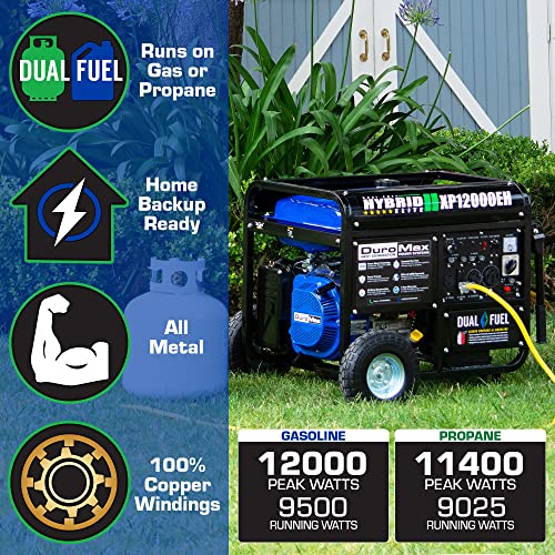 DuroMax XP12000EH Dual Fuel Generator – 12,000W Gas/Propane, 457cc 4-Stroke Engine, EPA/CARB Compliant