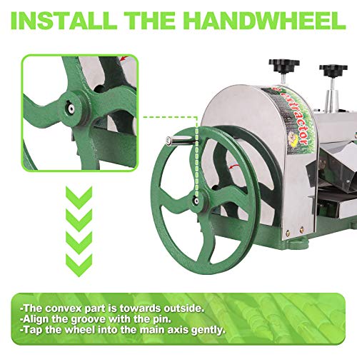 TRY YEAN Manual Sugarcane Juice Machine, Professional Stainless Steel Sugar Cane Juicer, 110LBS Output per Hour with 2 Inch Large Inlet Extractor, Handwheel Sugar Canes Squeezer for Commercial Home: Home & Kitchen