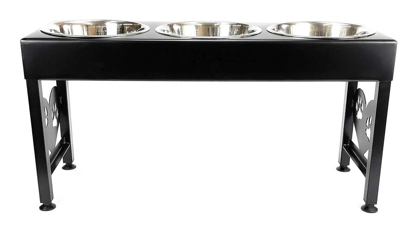 Pet Feeding Station Triple 3-Quart Metal Dog Bowl 16" Tall