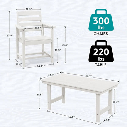 SERWALL 7-Piece Patio Table Set, Outdoor HDPE Dining Furniture with Umbrella Hole, All Weather Table and Chairs for Lawn, Garden, Poolside, Aruba