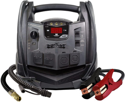 SJ1332 6-in-1 Portable Power Station and Jump Starter with 150-PSI Air Compressor and 200 Continuous/400 Peak Watt Power Inverter, 1200 Peak Amps, 12 Volts, Black, 1 unit