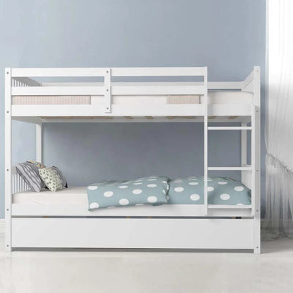 Solid Wood Full Over Full Bunk Bed Frame With Trundle Safety Ladder Amp Guardrails Convertible Bunk Bed For Kids Teens