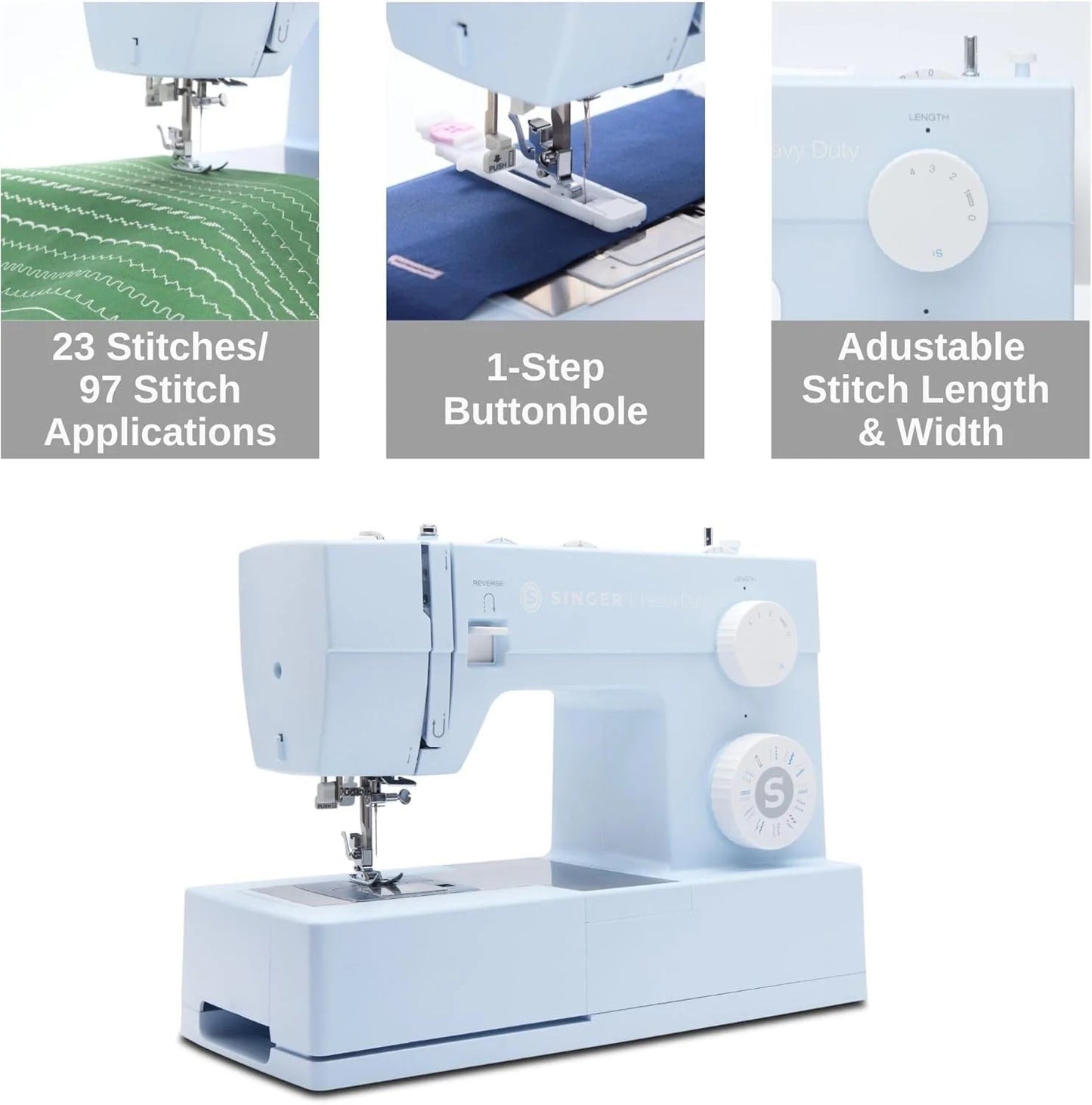 SINGER Heavy Duty 4423 High Speed Sewing Machine with Accessory Kit | Strong Motor With Enhanced Piercing Power, 97 Stitch Applications, Full Metal frame, 1-step Buttonhole & LED Light