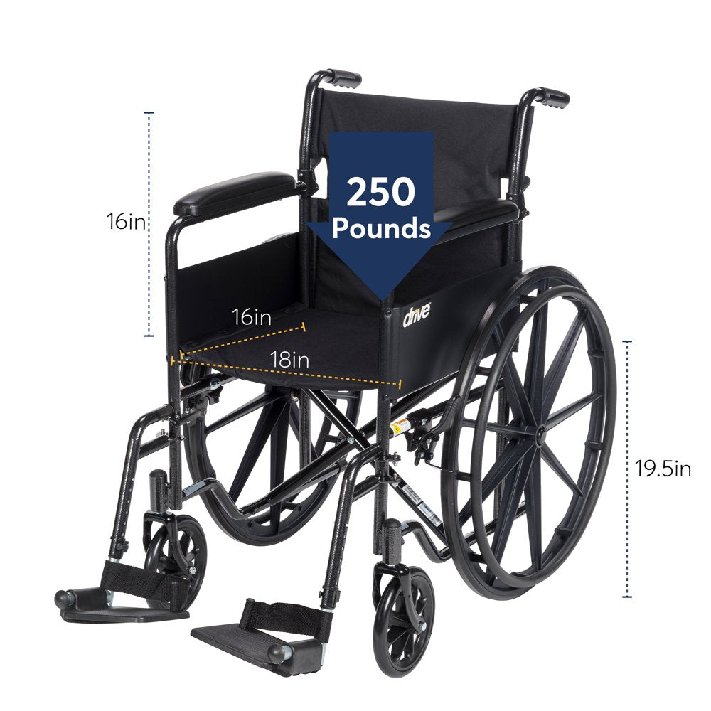 Drive Medical Silver Sport 1 Wheelchair, Full Arms, Swing Away Footrest, Lightweight Steel Frame