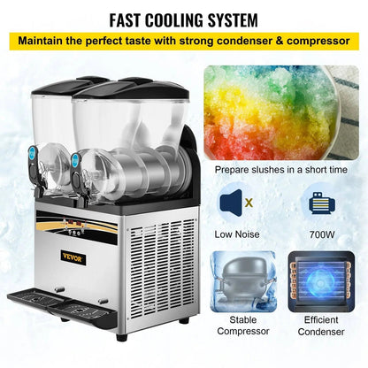 VEVOR Margarita Machine 15Lx2 Tank Commercial Slushy Machine Slushie Machine 1000W Commercial Margarita Maker Smoothie Frozen Drink Maker for