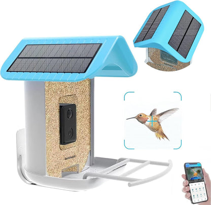 Smart Bird Feeder with 1080P HD Camera, Camera Bird Feeder Identify Bird Species with 2 Solar Panels, Video Bird Feeder with WiFi & Motion Detection, Smart Bird Feeders as Gifts(Light Blue)