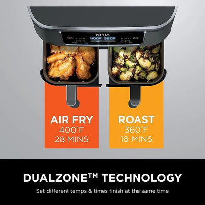 Ninja Foodi 10QT 6-in-1 DualZone Smart XL Air Fryer, 2 Independent 5QT Baskets, Smart Cook Thermometer, Match Cook, Smart Finish, Air Fry, Roast, Bake, Dehydrate, Reheat, Grey, DZ550