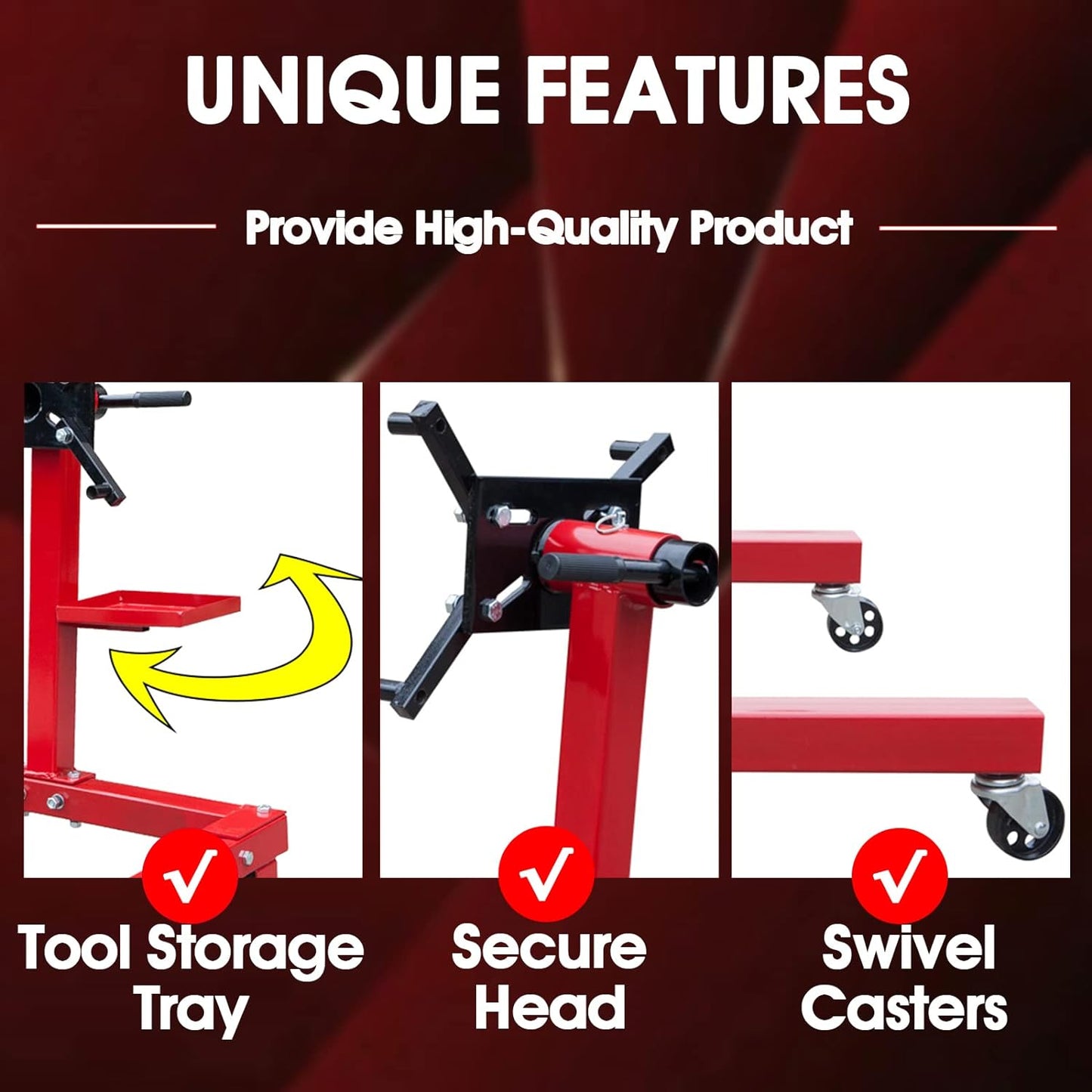 Rotating Engine Stand: Removable Oil Pan and Magnetic Tray, Turbine Turntable, 2 Brake Caster Lockable Wheels, 1,000 Lbs Capacity