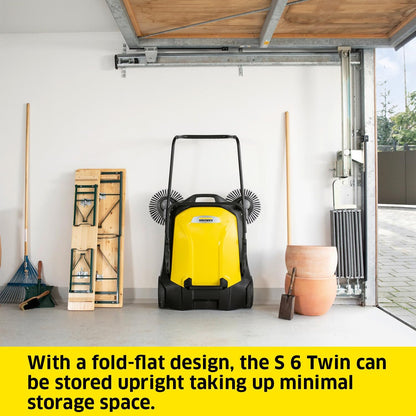 S 6 Twin Walk-Behind Outdoor Hand Push Floor Sweeper - 10 Gallon Capacity - 33.9" Sweeping Width - Sweeps up to 32,300 Square Feet/Hour