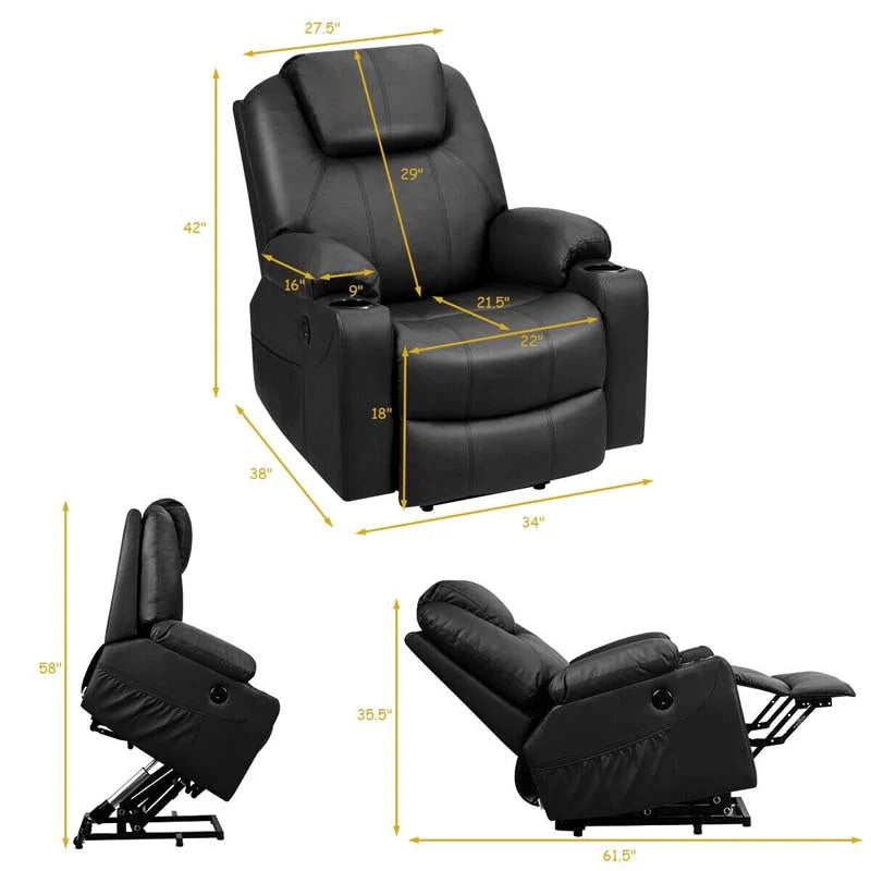 Electric Power Lift Recliner Leather Massage Reclining Sofa Elderly Lift Chair With Lumbar Heating Amp 8 Vibrating Nodes Cup Holder Usb Port - Comfortable And Ergonomic Design
