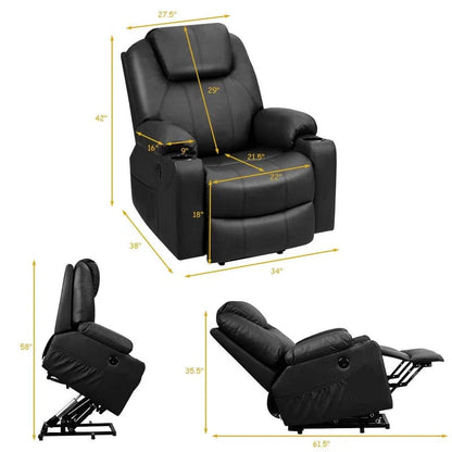 Electric Power Lift Recliner Leather Massage Reclining Sofa Elderly Lift Chair With Lumbar Heating Amp 8 Vibrating Nodes Cup Holder Usb Port - Comfortable And Ergonomic Design