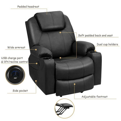 Electric Power Lift Recliner Leather Massage Reclining Sofa Elderly Lift Chair With Lumbar Heating Amp 8 Vibrating Nodes Cup Holder Usb Port - Comfortable And Ergonomic Design