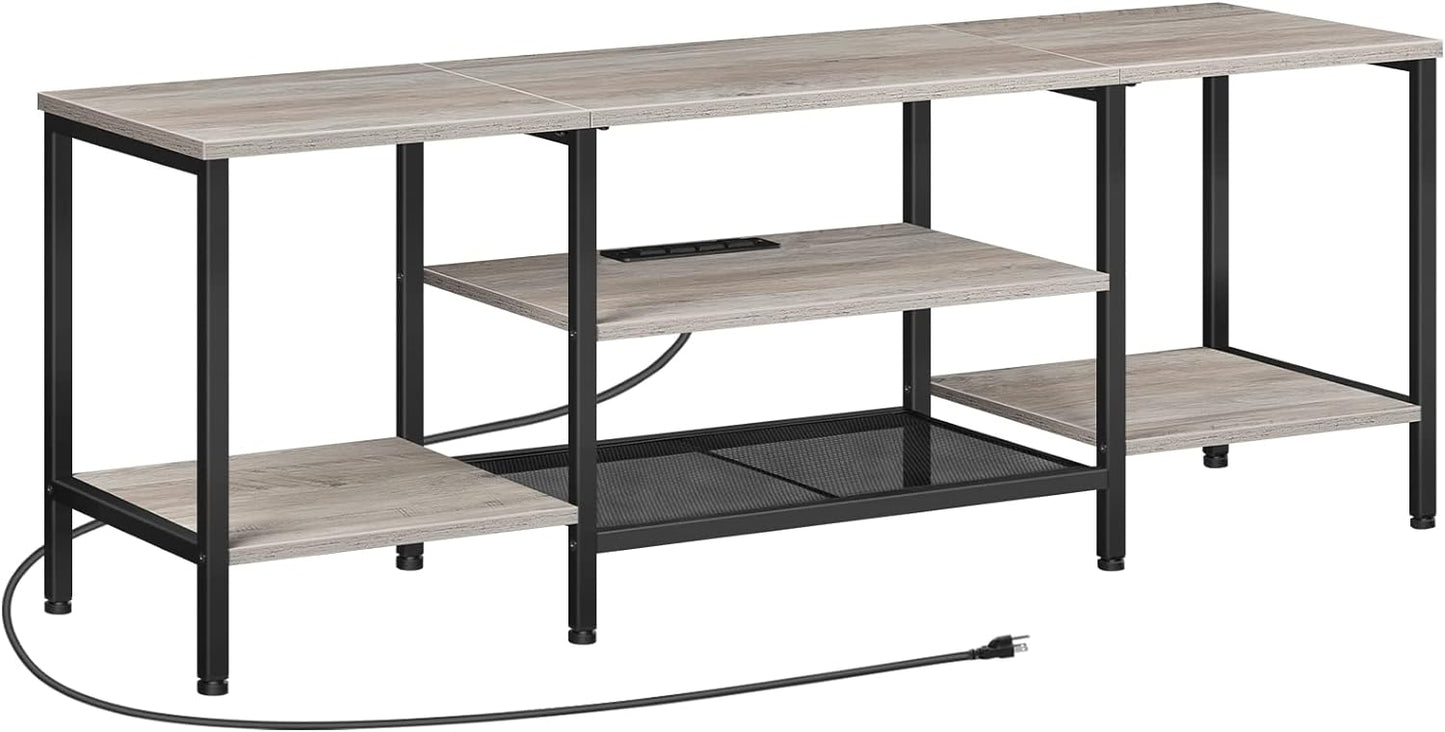 TV Stand with Power Outlets to 75 Inches, TV Console Table with Open Storage Shelves Cabinet, Industrial Media Entertainment Center for Living Room Bedroom, Rustic Brown and Black BF60DS01