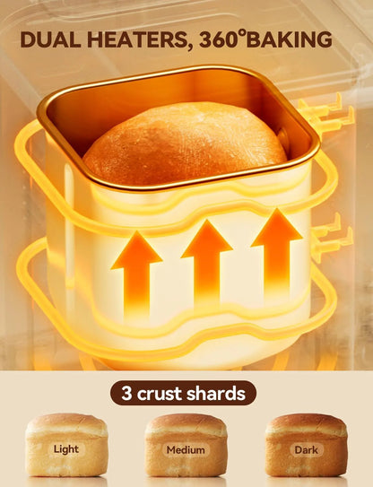 Neretva Bread Maker, 20-in-1 2LB Bread Maker Dual Heater Bread Maker Automatic with Non-Stick Ceramic Pan
