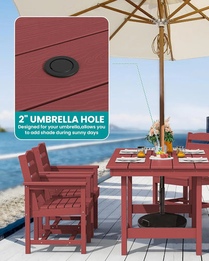 SERWALL 7-Piece Patio Table Set, Outdoor HDPE Dining Furniture with Umbrella Hole, All Weather Table and Chairs for Lawn, Garden, Poolside, Aruba