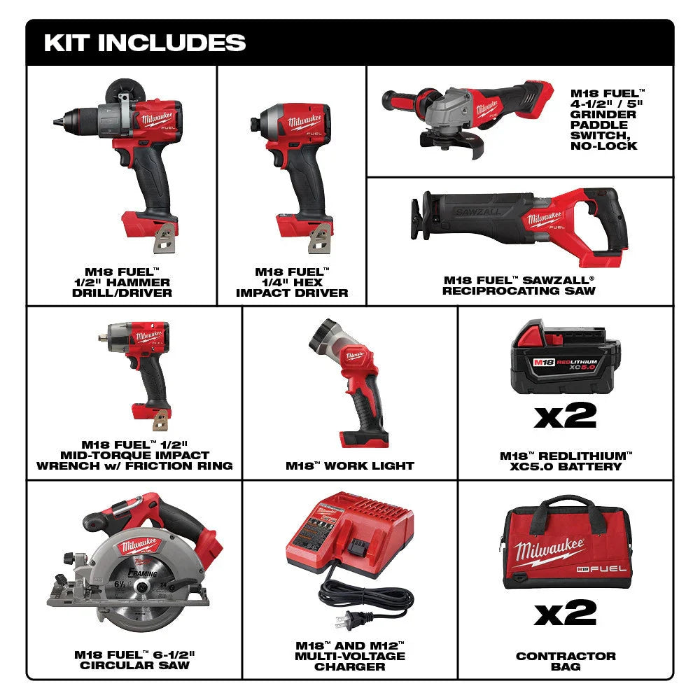 FUEL Lithium-Ion Brushless Cordless 7 Tool Combo Kit 5.0 Ah 18V M18