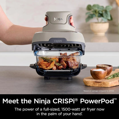 Ninja Crispi 4-in-1 Portable Glass Air Fryer Cooking System, 1500W, 4QT & 6-Cup TempWare Glass Containers with Storage Lids, Microwave, Freezer & Dishwasher Safe