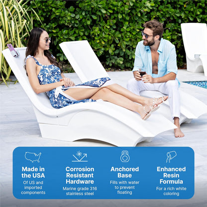 Pool Lounger, Fade-Resistant, Waterproof Patio Furniture, Pool Lounge Chair for Sun Shelf, Use in Pools with Shelves Up to 9-Inches Deep or Outside Pool Deck, Weighted, White