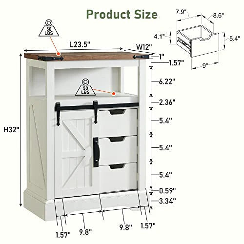 OKD Bathroom Floor Cabinet, Farmhouse Storage Cabinet with Sliding Barn Door & Storage Drawers