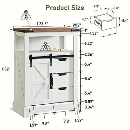 OKD Bathroom Floor Cabinet, Farmhouse Storage Cabinet with Sliding Barn Door & Storage Drawers