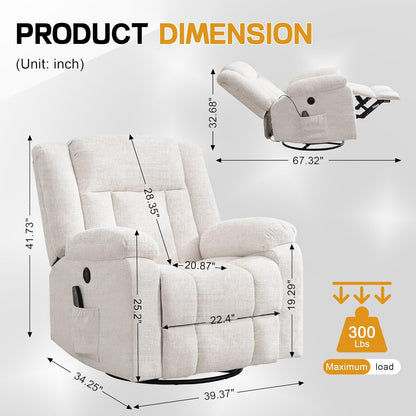 Rocker Recliner Glider Recliner Chairs for Adults 360° Swivel Rocking Chair