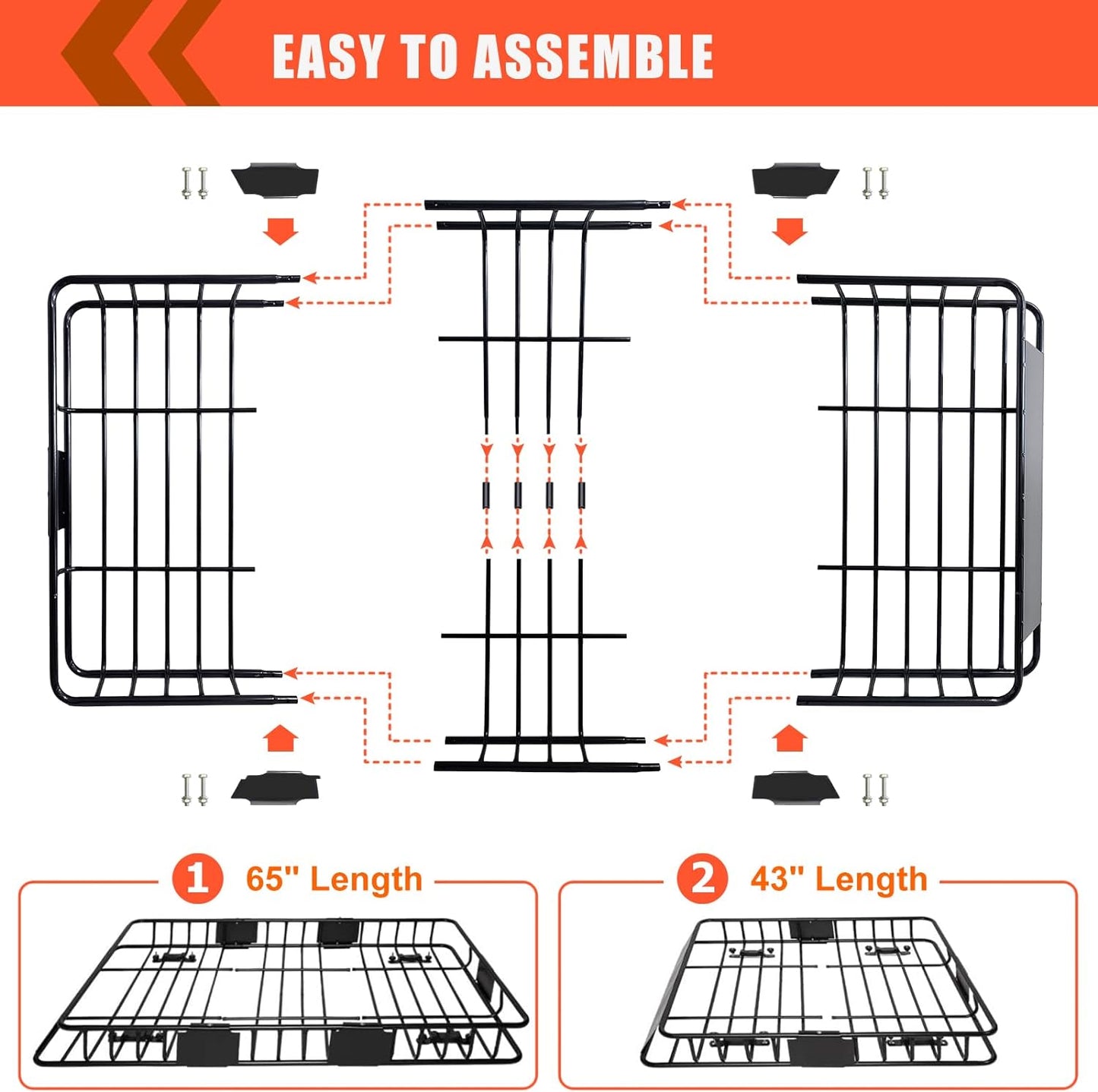 Folding hitch mounted cargo basket 60" With hook stabilizer, net and straps