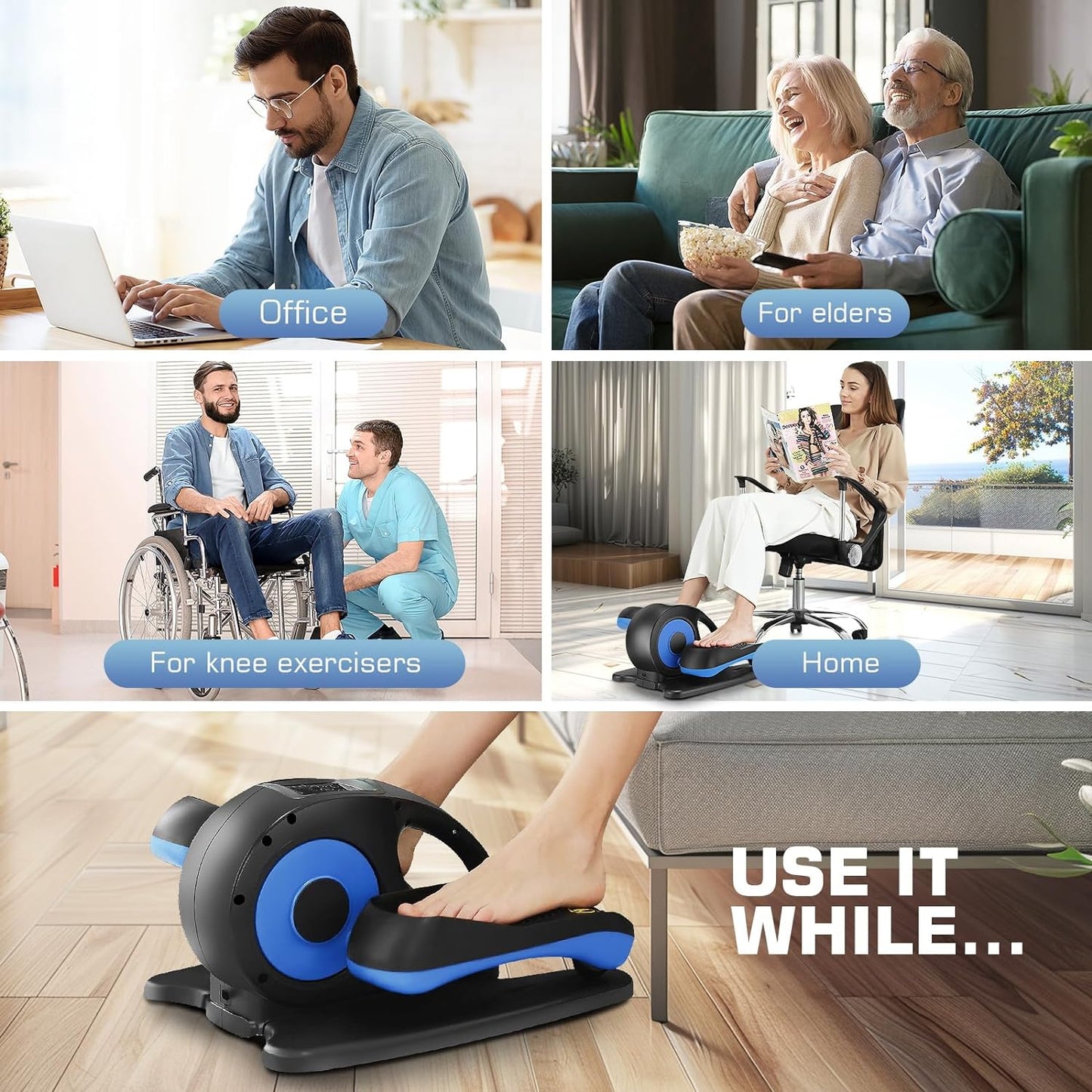 Under Desk Elliptical, Electric Ellipse Leg Exerciser While Sitting for Seniors Adults, Quiet Portable Motorized Seated Foot Pedal Exerciser with Remote Control for Home Office Use