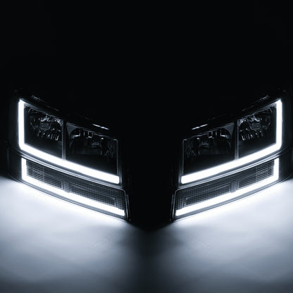 A set of 4 LED running light bars L+R black headlights + bumper signals for 2003-2014 Chevrolet Express 1500,2003-2023 Chevrolet Express 2500
