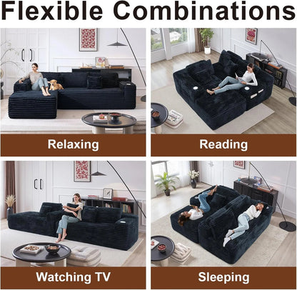 Cloud Sectional Couch with L-Shape Chaise, Modern Modular Sofa with Deep Seat, Built-in Cup Holder & Storage Pocket for Living Room Bedroom, No Assembly Required (Dark Gray, Left Sitting Chaise)