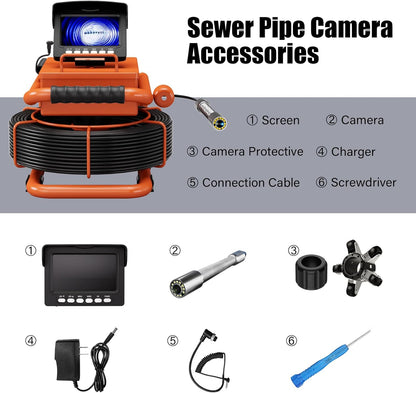Sewer Inspection Camera, 100FT, DVR, Audio, 4.3" Screen
