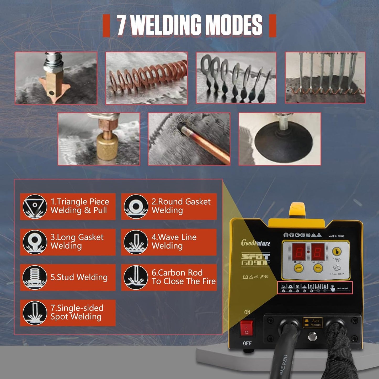 Vehicle Panel Spot Puller Dent Spotter 110V, 3500A Spot Dent Puller Welder, 3KW Car Body Stud Welding Machine Multispot Bonnet Door Repair Tool Kit