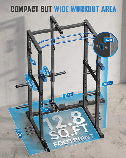 Sportsroyals Power Cage,1600lbs Multi-Function Power Rack with Adjustable Cable Crossover System and More Training Attachment, Weight Cage for Home Gym