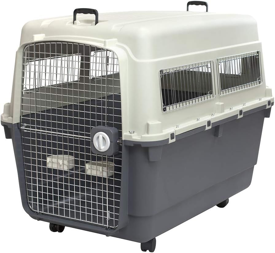 Designs Plastic Kennels Rolling Plastic Airline Approved Wire Door Travel Dog Crate, XXX-Large, Gray