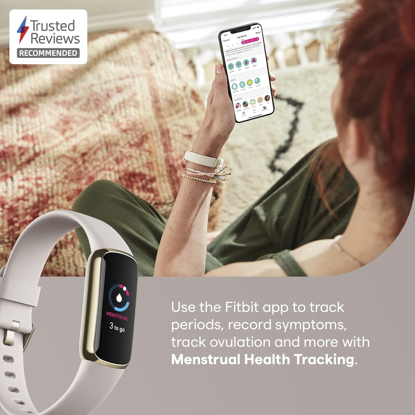 Fitness and Wellness-Tracker with Stress Management, Sleep-Tracking and 24/7 Heart Rate, One Size S L Bands Included, Lunar White/Soft Gold Stainless Steel, 1 Count