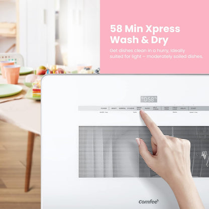 COMFEE' Portable Dishwasher Countertop with 5L Built-in Water Tank, No Hookup Needed, 6 Programs, 360° Dual Spray, 192℉ High-Temp& Air-Dry Function, Mini Dishwasher for RVs, White