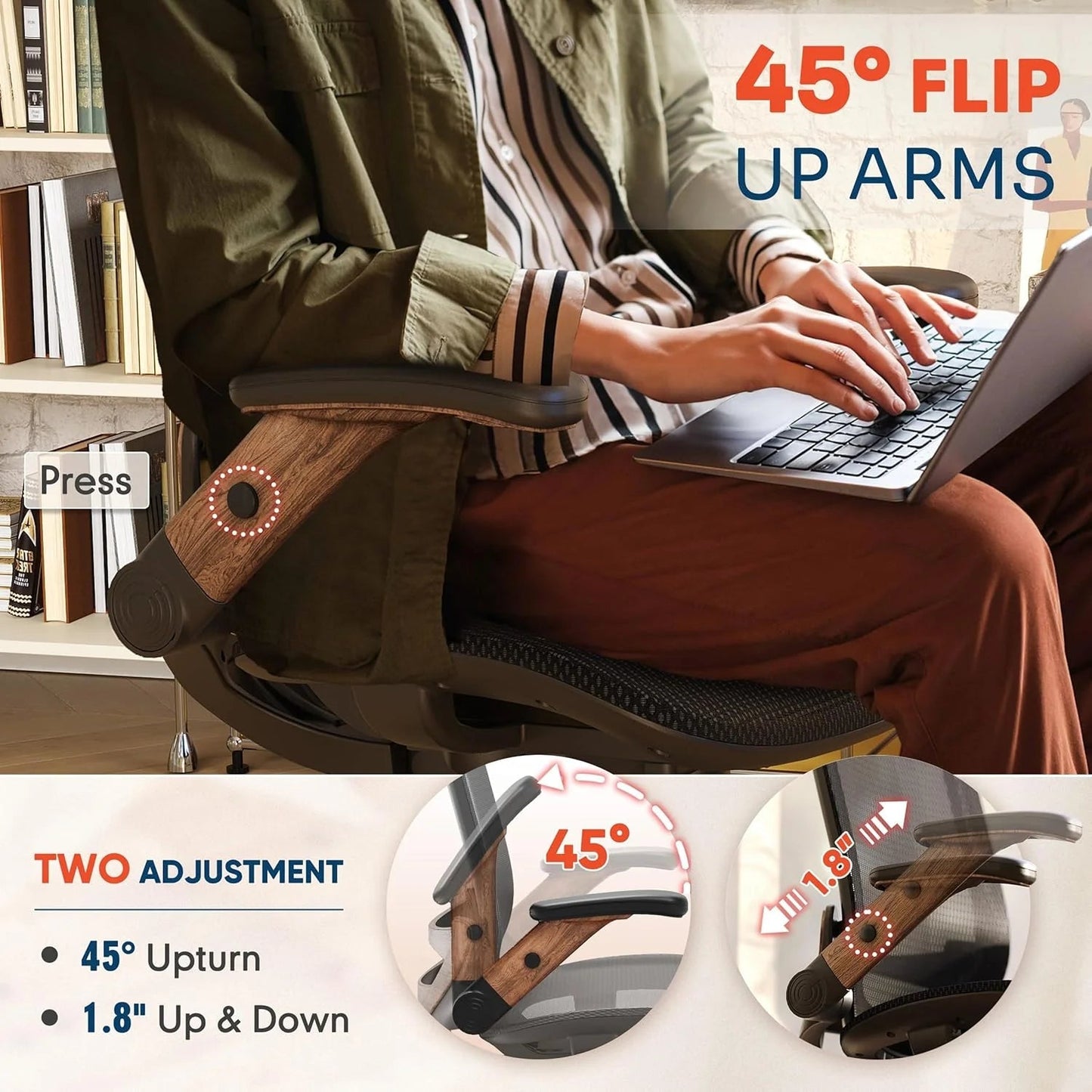GABRYLLY Ergonomic Office Chair, High Back Home Desk Chair with Headrest, Flip-Up Arms, 90-120° Tilt Lock and Wide Cushion, Big and Tall Mesh Chairs for Man Woman, Black Task Chair