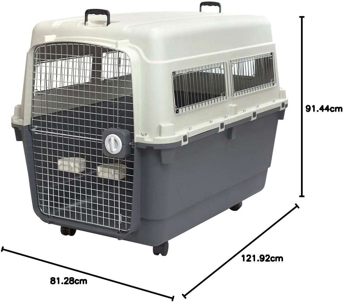 Designs Plastic Kennels Rolling Plastic Airline Approved Wire Door Travel Dog Crate, XXX-Large, Gray