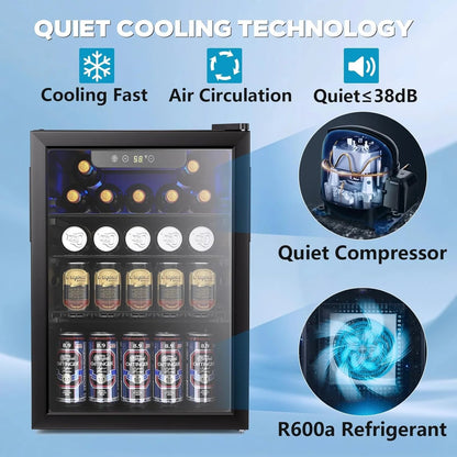 Mini Fridge 130 Can Beverage Refrigerator Cooler, 3.2 Cu.Ft Drink Fridge for Soda Wine Beer, Adjustable Temperature Control for Home Office, Black