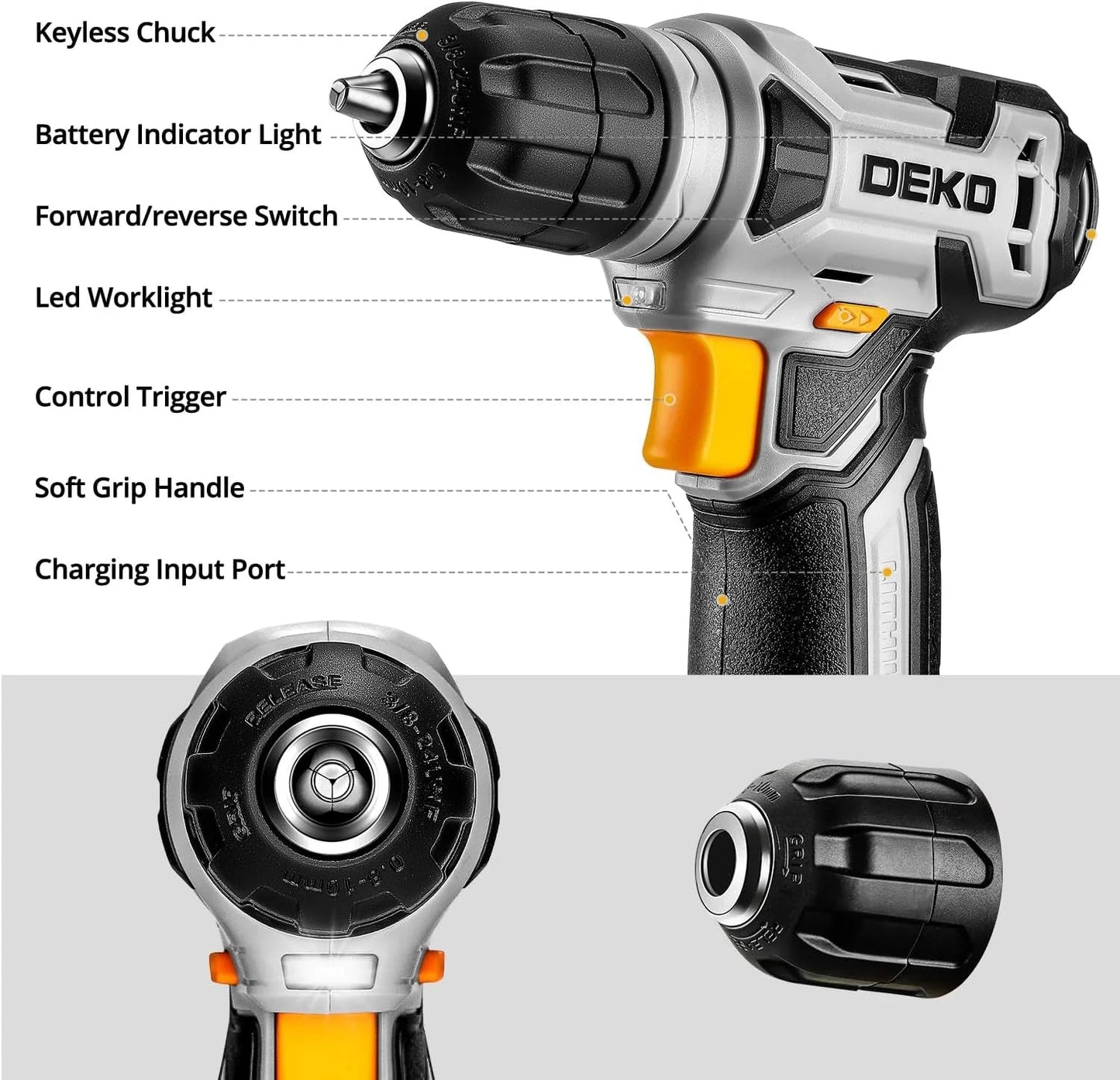 DEKOPRO Tool SetTool Kit with 8V Cordless Drill,Tool Box with Drill,Hand Drill Set for Men & Women,Home Tool Kits for House Repair,Handyman,DIY 126 Piece