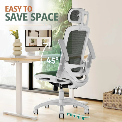GABRYLLY Ergonomic Office Chair, High Back Home Desk Chair with Headrest, Flip-Up Arms, 90-120° Tilt Lock and Wide Cushion, Big and Tall Mesh Chairs for Man Woman, Black Task Chair