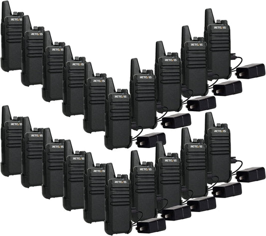Talkies Mini, Rechargeable Two Way Radio Long Range, 2 Way Radio Small, Portable VOX, for Business Commercial Work School Church Restaurant (20 Pack,Black)