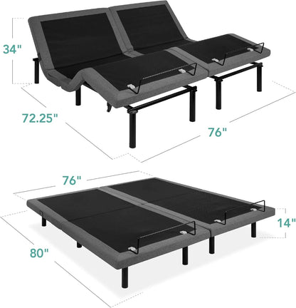 Best Choice Products Ergonomic Twin XL Size Adjustable Bed Frame, Electric Base w/Wireless Remote Control, Nightlight, Massager, 2 USB Ports