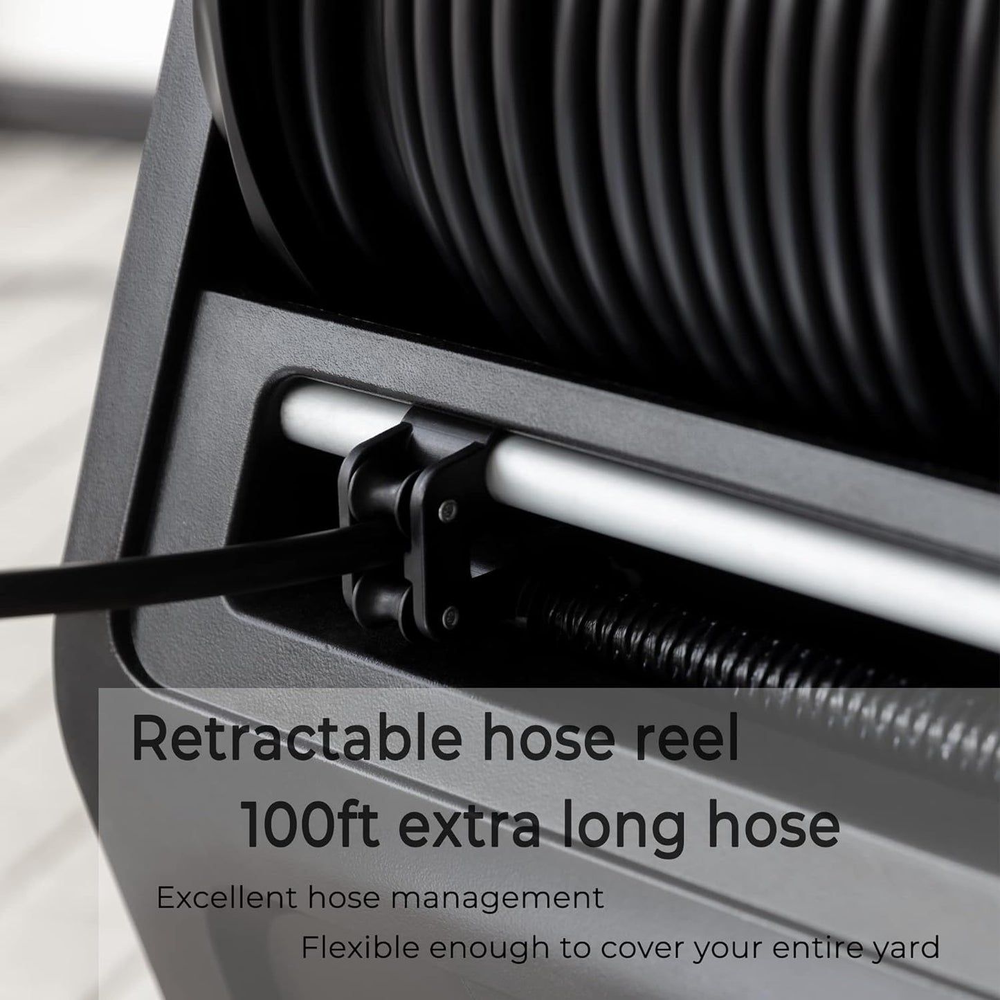 Pressure Washer, Electric Wall Mounted Power Washer with 100FT Retractable Hose, Soap Tank and 4-Nozzle Set, Dark Silver