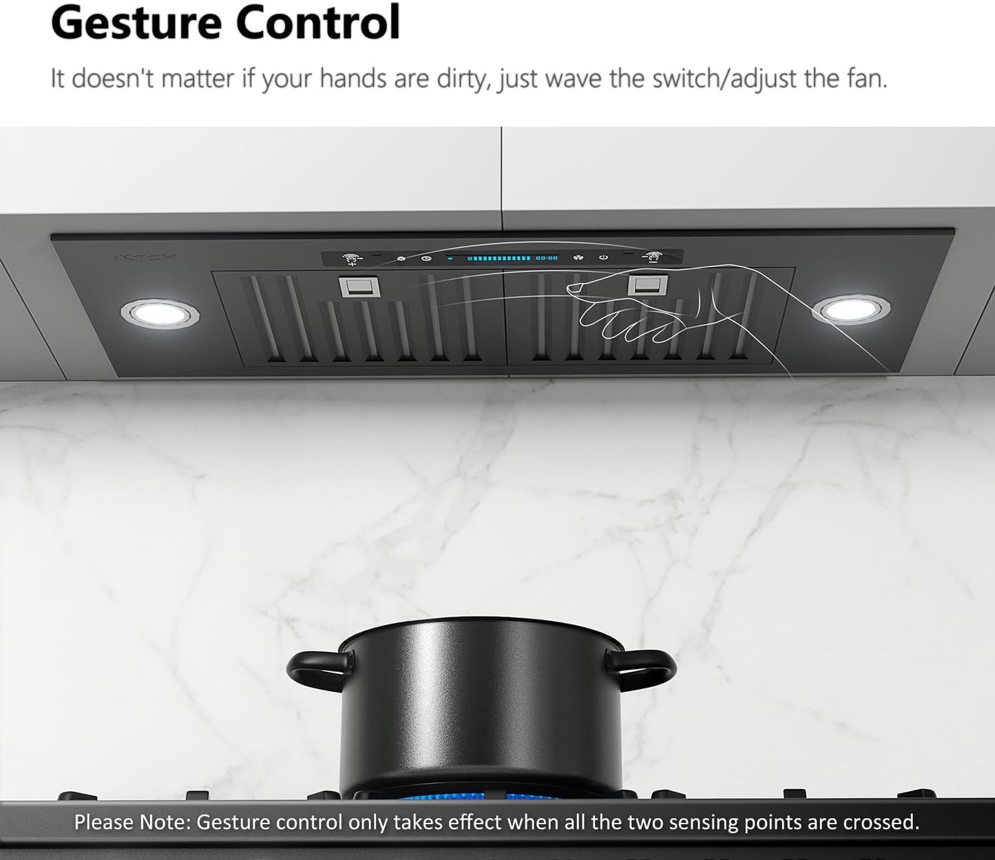 30 inch Built-in/Insert Range Hood 900 CFM, Ducted/Ductless Convertible Duct, Stainless Steel Kitchen Vent Hood with 4 Speed Gesture Sensing&Touch Control Panel(IKB01-30)