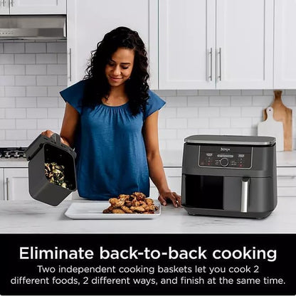 Ninja Foodi AD150, 8 Quart, 6 in 1 DualZone Air Fryer, 2 Basket, Smart Finish & Match Cook, Air Fry, Roast, Bake, Reheat, Dehydrate, Dishwasher Safe, Family Size, Black : Home & Kitchen
