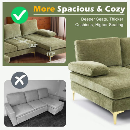 VINGLI 110" Sectional Couches for Living Room,U Shaped Couch with Double Chaise, 4-Seat Sofa Set with Chenille Fabric for Home Furniture,Beige