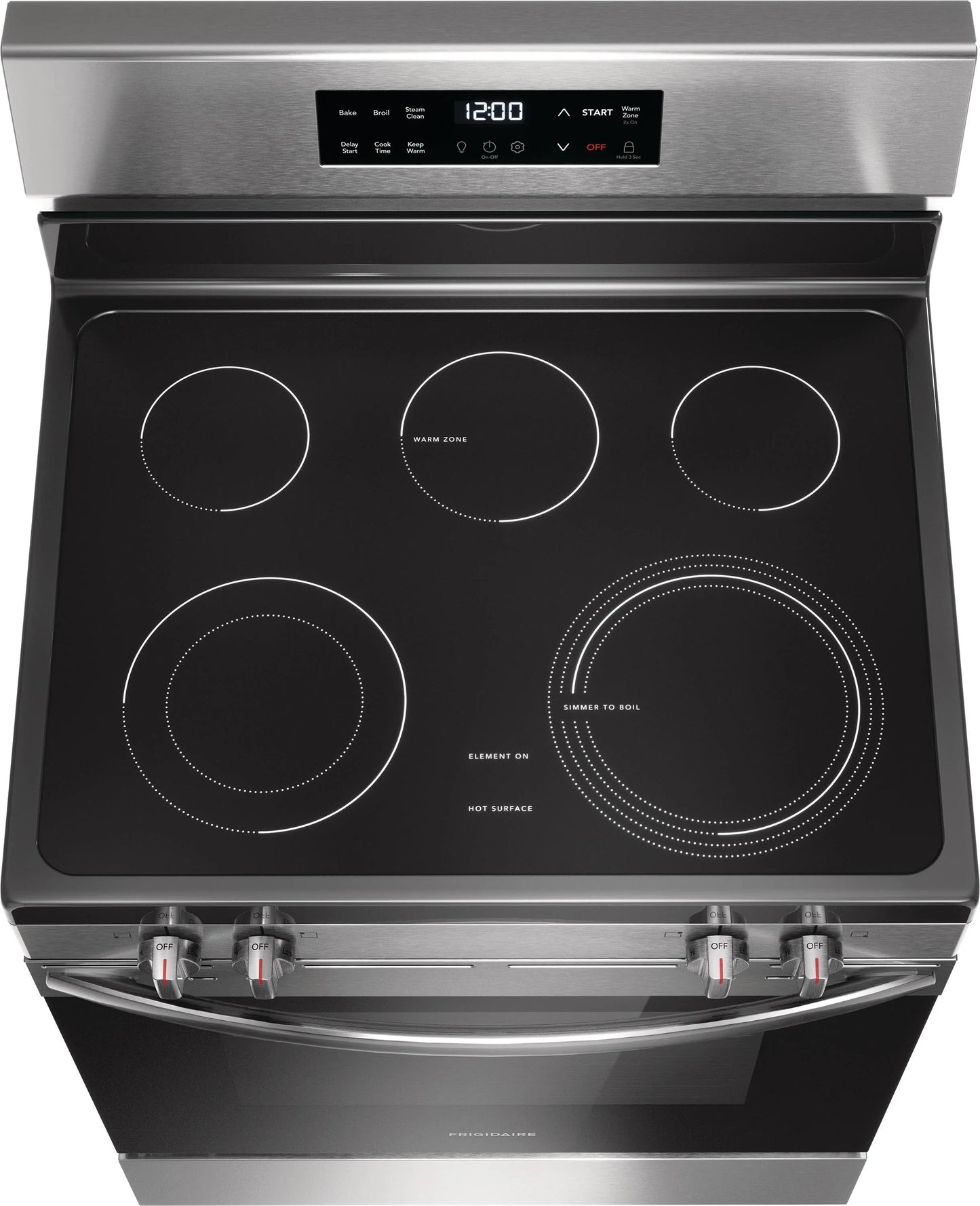 Frigidaire 30-in Glass Top 5 Burners 5.3-cu ft Steam Cleaning Freestanding Electric Range (EasyCare Stainless Steel)