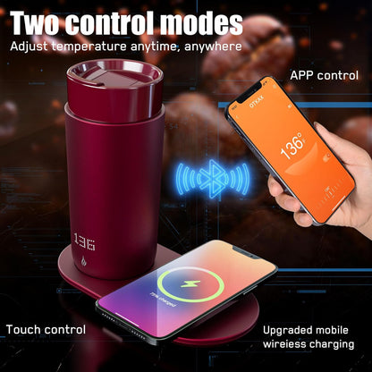 Temperature Control Heated Coffee Mug Smart Self Heating Travel Mug 12 Oz App Controlled Warmer Mug 5 Hour LED Display Keep Coffee Hot All Day up to 149℉ Fast Wireless Charger Base Black2.0